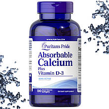 Кальцій + Д3 Puritan's Pride Absorbable Absorbable Calcium Plus Vitamin D3 (1300 мг/25 мкг) 100 гелевих капсул