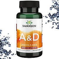Олія печінки тріски + А і Д Swanson A & D from Cod Liver oil 250 гелевих капсул