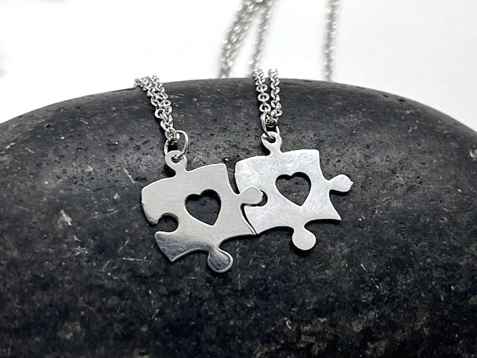 Пазли із сердечками Парні кулони (набір) — неіржавка сталь., фото 1