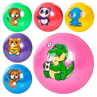 Детский резиновый мяч, с рисунками зверюшек, размер 22см, вес 60 грамм, в ассортименте 6 цветов