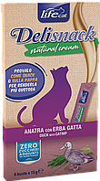 LifeCat Delisnack cream Ласощі для кішок з качкою та котячою м'ятою 90 г (6шт по 15г)