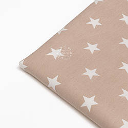 Клапоть ранфорсу "Однакові зірки 3 см" білі на бежевому №2017, розмір 38*120 см