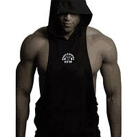 Майка мужская безрукавка с капюшоном "Powerhouse Gym" черная
