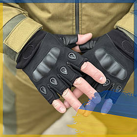 Тактичні безпалі рукавички oakley з захистом кісточок  ⁇  армійські рукавички  ⁇  велорукавиці Чорні (XL)