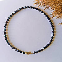 Чокер річковий Перли чорні, замочок тогл (колір золото) d-8мм + - L-40см