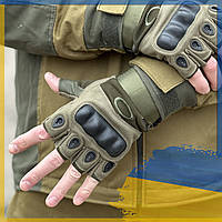 Тактические безпалые перчатки oakley с защитой костяшек | армейские перчатки | велоперчатки olive (xl)