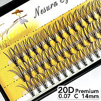 Nesura Eyelash Premium 20D, 0,07, изгиб C, 14 мм, 60 пучков Премиум Ресницы Несура 20д