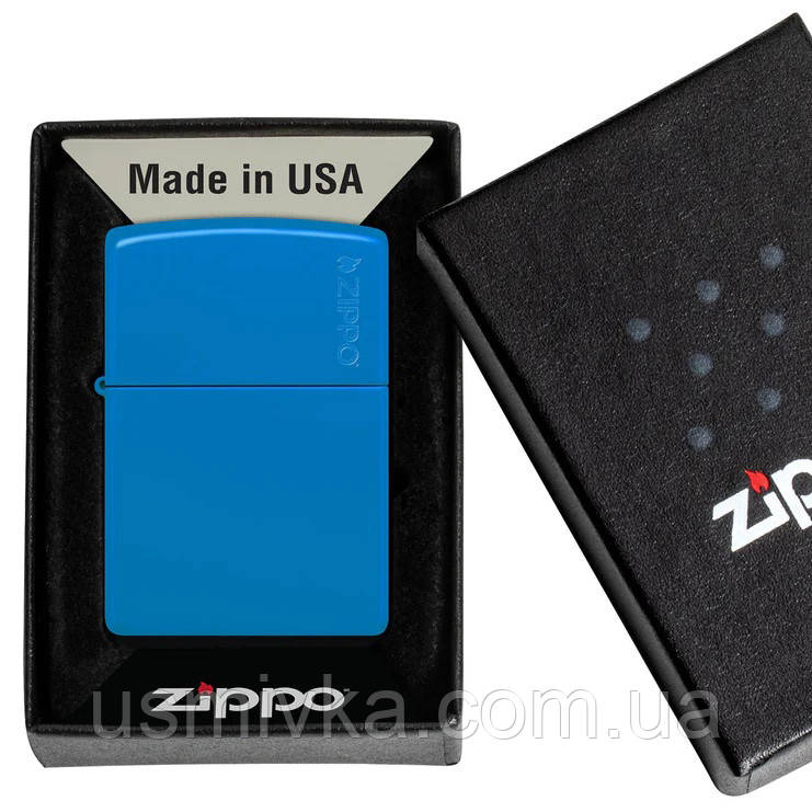 Zippo Classic Sky Blue Matte Zippo Logo 48628ZL, зажигалка зиппо лого - фото 4 - id-p1785900486