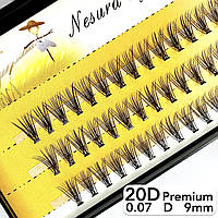 Nesura Eyelash Premium 20D, 0,07, изгиб D, 9 мм, 60 пучков Премиум Ресницы Несура 20д