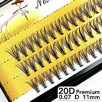 Вії Nesura Eyelash Premium 20D, 0,07, вигин D, 11 мм, 60 пучків Преміум вії пучкові Несура 20д