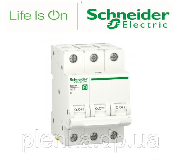 Автоматичний вимикач 3P, 63A, C, 6kA, Schneider Electric Resi9, R9F12363
