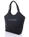 Чорна жіноча велика сумка шоппер на плече, Молодіжна м'яка стильна модна сумочка мішок чорного кольору, фото 4