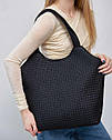 Чорна жіноча велика сумка шоппер на плече, Молодіжна м'яка стильна модна сумочка мішок чорного кольору, фото 6