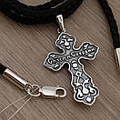 Шовкова цепочка з хрестиком срібло. Срібний кулон хрест і шовковий шнурок зі срібним замком., фото 10