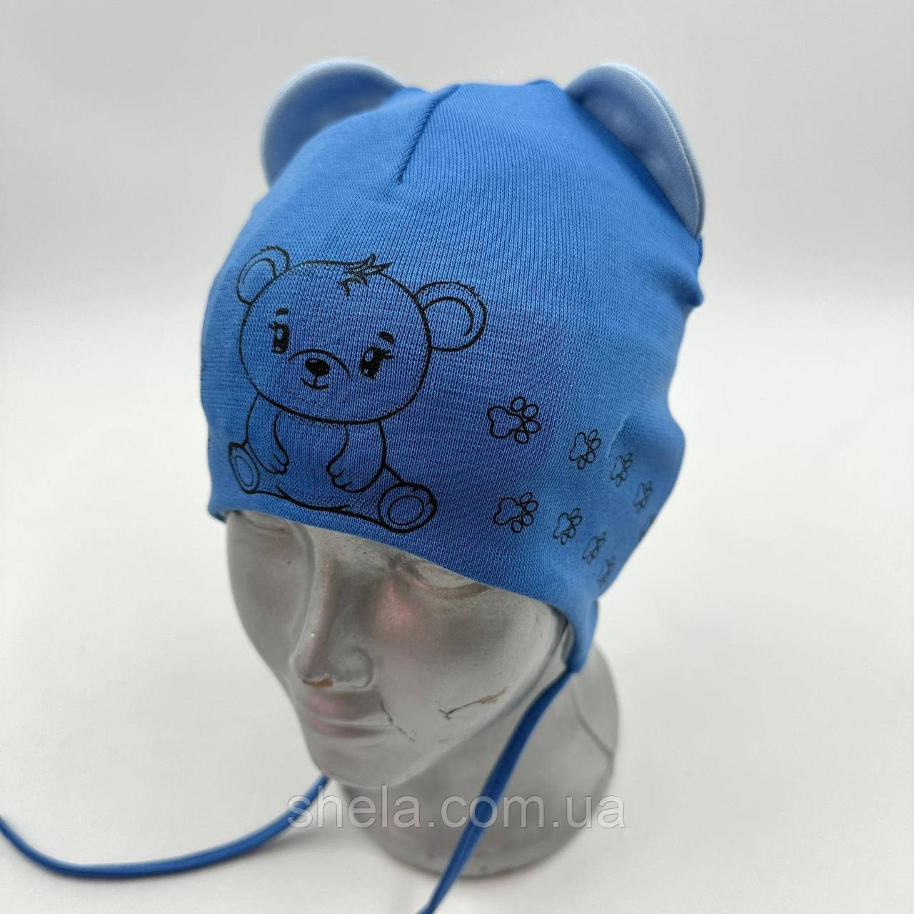 ОПТ, Трикотажна шапочка для хлопчика з зав'язками «Ведмедик»