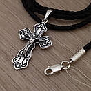 Шовкова цепочка з хрестиком срібло. Срібний кулон хрест і шовковий шнурок зі срібним замком., фото 5