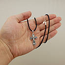 Шовкова цепочка з хрестиком срібло. Срібний кулон хрест і шовковий шнурок зі срібним замком., фото 3