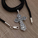 Шовкова цепочка з хрестиком срібло. Срібний кулон хрест і шовковий шнурок зі срібним замком., фото 6