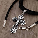 Шовкова цепочка з хрестиком срібло. Срібний кулон хрест і шовковий шнурок зі срібним замком., фото 7