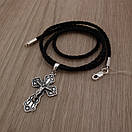 Шовкова цепочка з хрестиком срібло. Срібний кулон хрест і шовковий шнурок зі срібним замком., фото 9