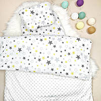 Набор в коляску для новорожденных плюш "Звезды серо-желтые" белый