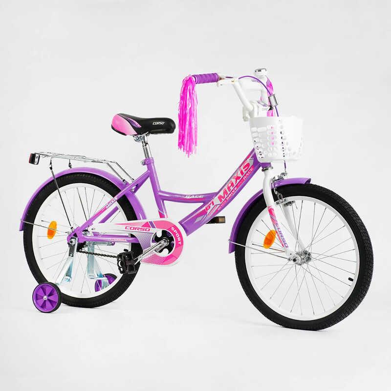 20 дюймів Велосипед двоколісний Бузковий CORSO CL-20799 зі страхувальними колесами, фото 1