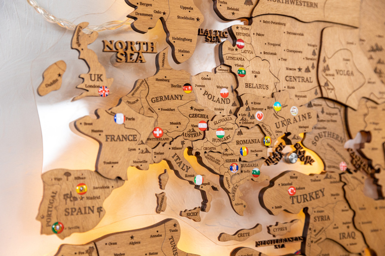 Карта світу на стіну з підсвічуванням 3д 150х90 см, фото 1