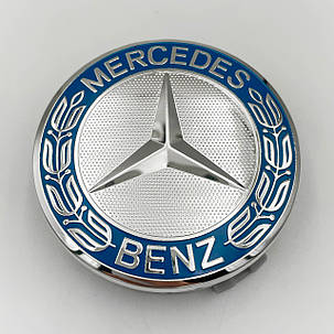 Ковпачки (заглушки) в диски Mercedes Benz (Мерседес) 75 мм Класик Хром Світло-синій обідок, фото 1