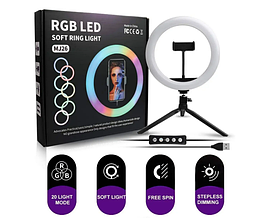 Кільцева світлодіодна RGB-лампа YQ 26 cm тримачем для телефона та кріпленням під штатив