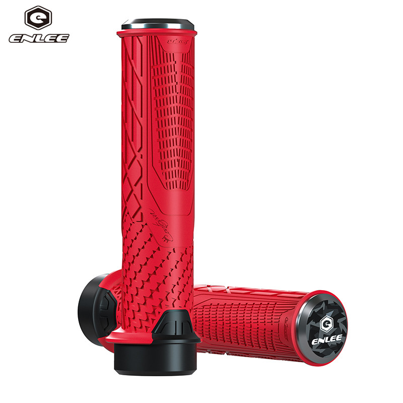 Гріпси велосипедні ENLEE XR-20 Lock Grip силіконові з алюмінієвими заглушками Червоний