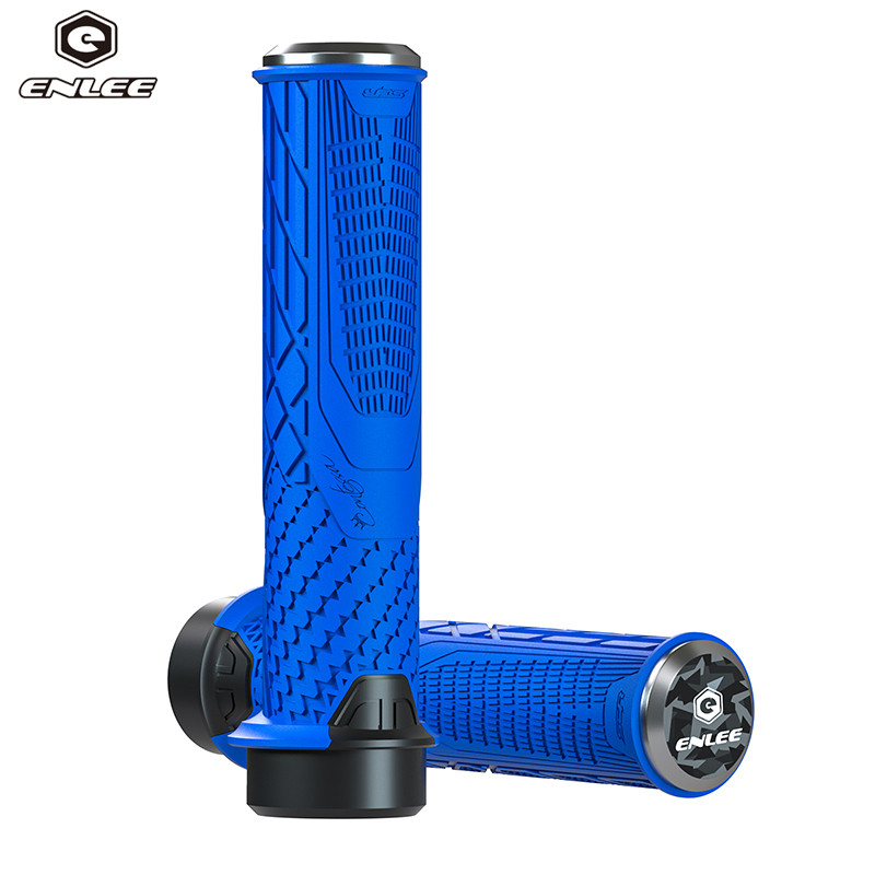 Грипси велосипедні ENLEE XR-20 Lock Grip силіконові з алюмінієвими заглушками Синій