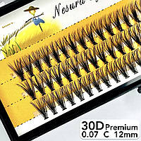 Вії Nesura Eyelash Premium 30D, 0,07, вигин C, 12 мм, 60 пучків Пучкові Преміум вії Несура 30д