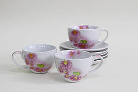 Чайний сервіз "Орхідея пурпур" 6 чашок і 6 блюдець