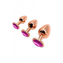 Анальна пробка Wooomy Traalo Rose Gold Metal Plug MAGENTA M, фото 5