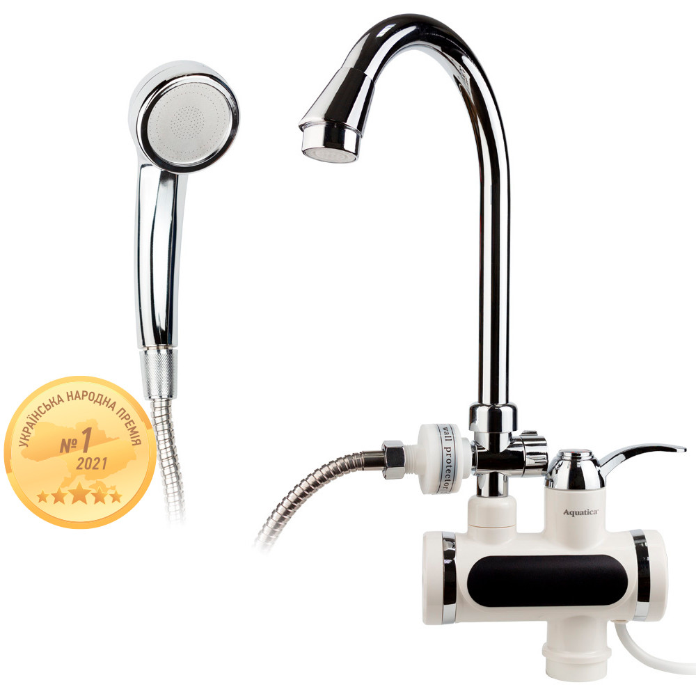 Кран-водонагрівач проточний JZ 3.0 кВт 0.4-5бар для ванни гусак вухо на гайці AQUATICA (JZ-6C141W)
