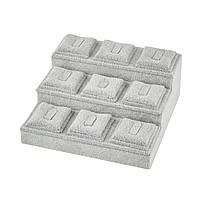 Підставка сходинки 3 яруси під індивідуальні кільця 9 шт язичків сіра велюрова висота 8 см розмір 15х15 см