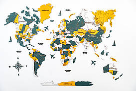 Дерев'яна карта світу на стіну Жовта