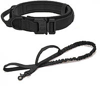 Ошейник с поводком Harness для собак, нейлоновый с металлической пряжкой-фастекс, Черный XL (53-63см)