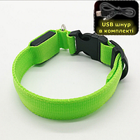 Светящийся LED ошейник с аккумулятором для собак для вечерних прогулок с USB зарядкой Зеленый L(36-57см)