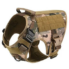 Шлея для собак Harness K9 Long, тактичний жилет з ручкою, Камуфляж