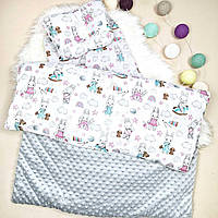 Набор в коляску для новорожденных плюш "Зайки" серый