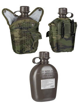 Фляга у чохлі 1 л Mil-Tec US Style 1 L Plastic Canteen with Cover вудланд