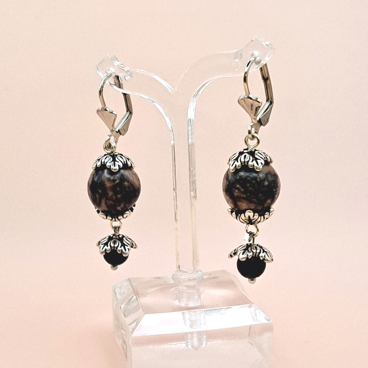 Родоніт, агат. Сережки з натурального каменю ЧАРІВНИЙ СОН, фото 1