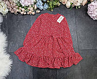 Платье подростковое весеннее из ткани софт с цветочным принтом (146 размер) красное