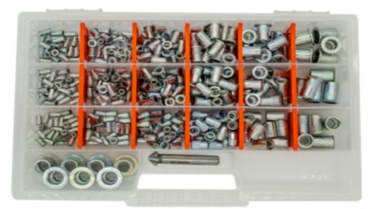 Набір нарізних заклепок GOEBEL M3-M12 з оцинкованої сталі Professional (470 шт +зенкер), фото 1