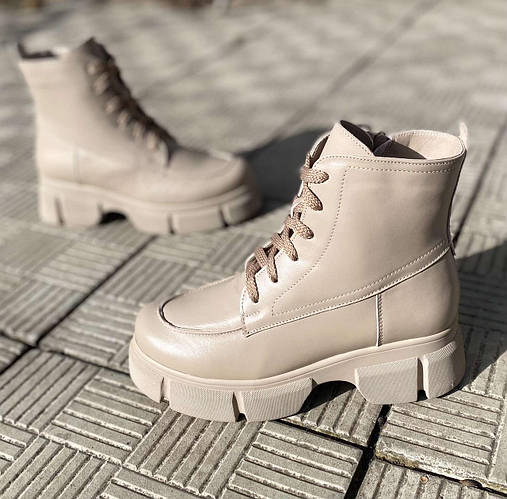 Женские кожаные демисезонные ботинки на змейке и шнурках на высокой ...