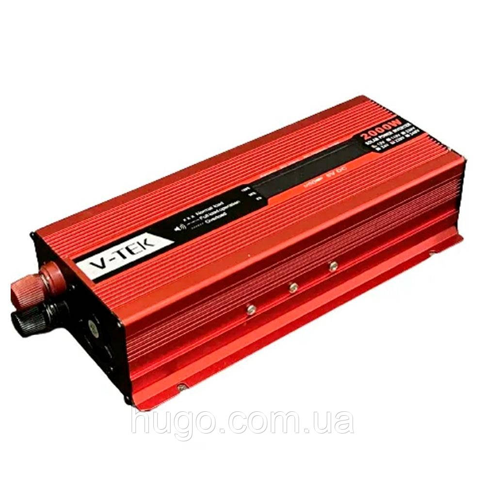 Автомобільний перетворювач напруги V-TEK SPI-2000W / Інвертор 12/220В з LED екраном