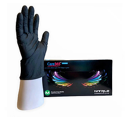 Нітрилові рукавички неопудрені,  р. S чорні 100 шт. Care 365