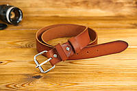 Кожаный пояс под джинсы, цвет коричневый, оттенок Коньяк, пряжка №2