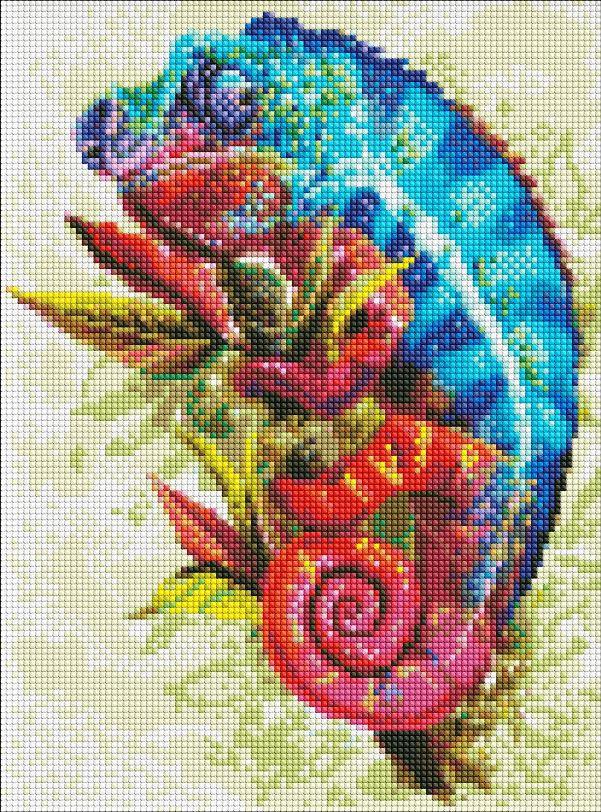 Картина стразами Ідейка Яскравий хамелеон (AMO7457) 30 х 40 см (На підрамнику), фото 1